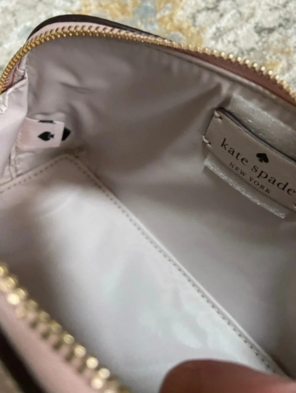 Kate Spade NWOT Glitter Cosmetic Pouch in Rose Gold